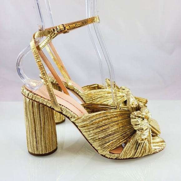 NWB$395 Loeffler Randall Camellia Gold Knotted Lamé Ankle Strap Heel Sandal Sz 5 - Picture 9 of 17